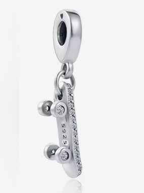 Silver & Sparkle Skateboard Dangle Charm